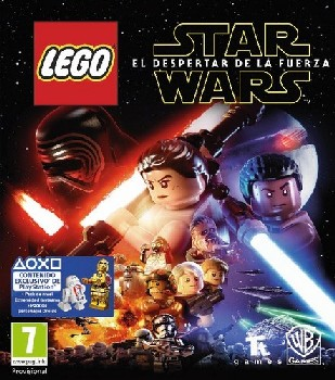 Portada del juego Lego Star Wars. Personajes con sables de luz, figuras Lego y detalles del juego.