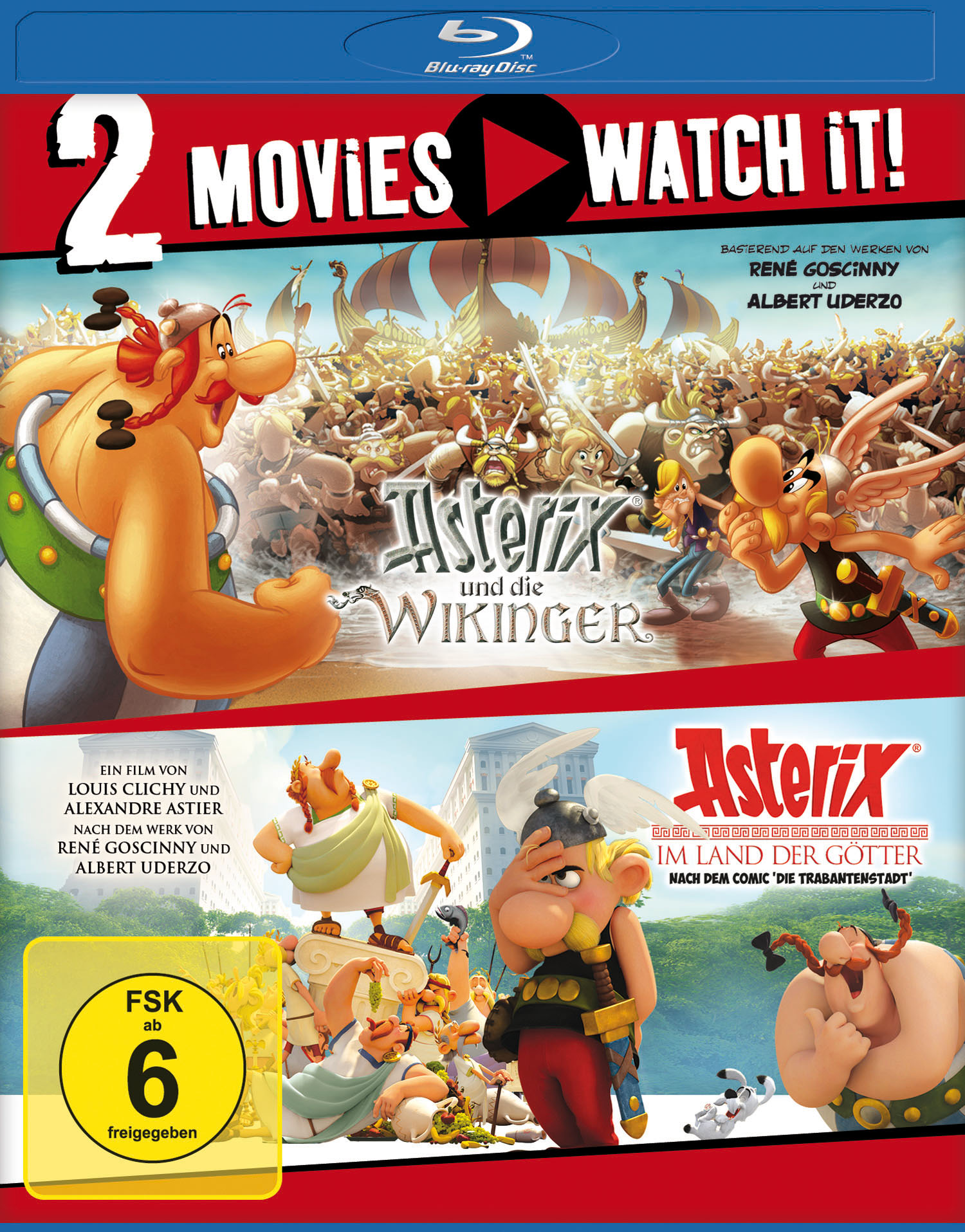 Blu-ray-Cover. Asterix und die Wikinger. Zwei Filme sind auf dem Cover. Charaktere werden gezeigt.