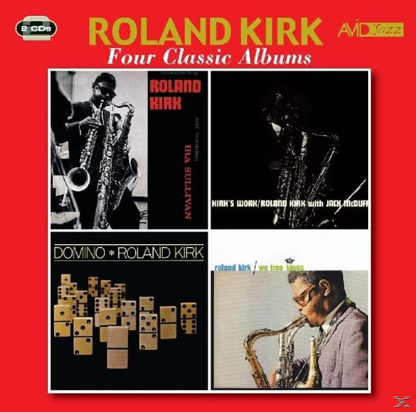 Album borító négy jazz album borítóval, piros keretben, Roland Kirk-kel.