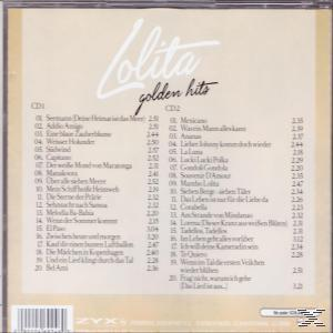 CD-Rückseite mit Titelliste und Albumdetails. Der Titel 'Lolita golden hits' steht oben.