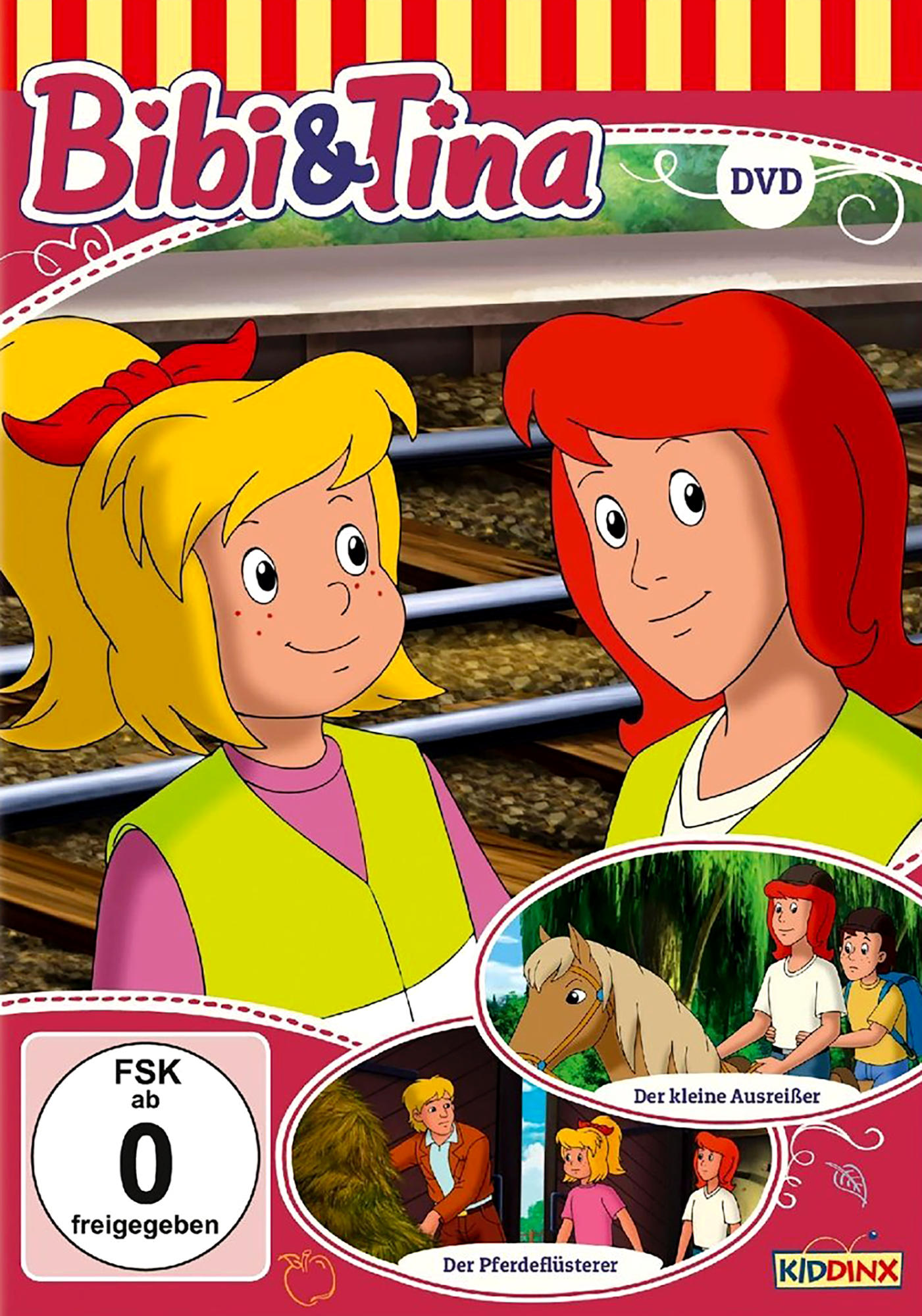 DVD-Hülle mit zwei Mädchen im Cartoon-Stil und einem Pferd. Text: Bibi & Tina.