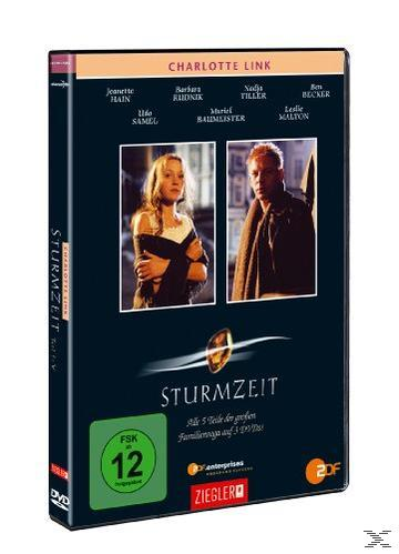 DVD-Hülle mit Bildern von Schauspielern und dem Titel 'Sturmzeit'. Das Cover ist schwarz mit einer grünen Bewertung.