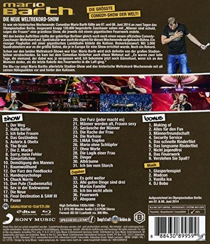 Rückseite einer DVD-Hülle mit Text und Bildern zu einer Comedyshow.