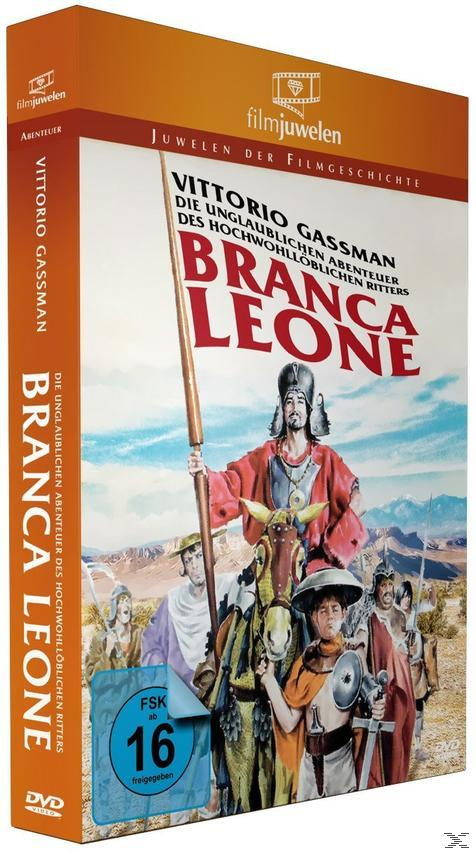 DVD-Hülle mit einem Ritter auf einem Pferd und einer Gruppe im Hintergrund. Text: Branca Leone.