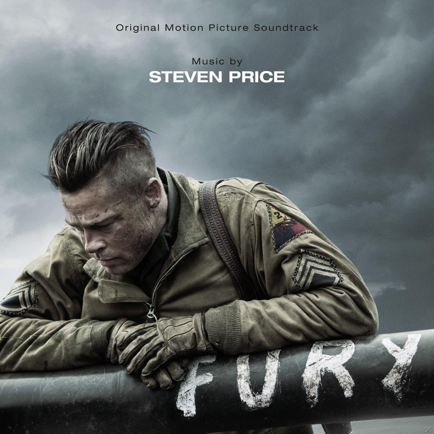 A 'Fury' című film plakátja, Brad Pitt-tel, tankkal a háttérben és sötét égbolttal.