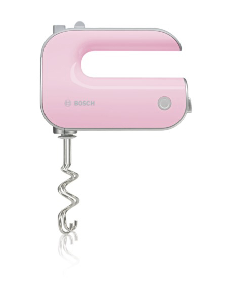 Rosa Bosch Handmixer, weißer Hintergrund. Der Mixer ist mittig.