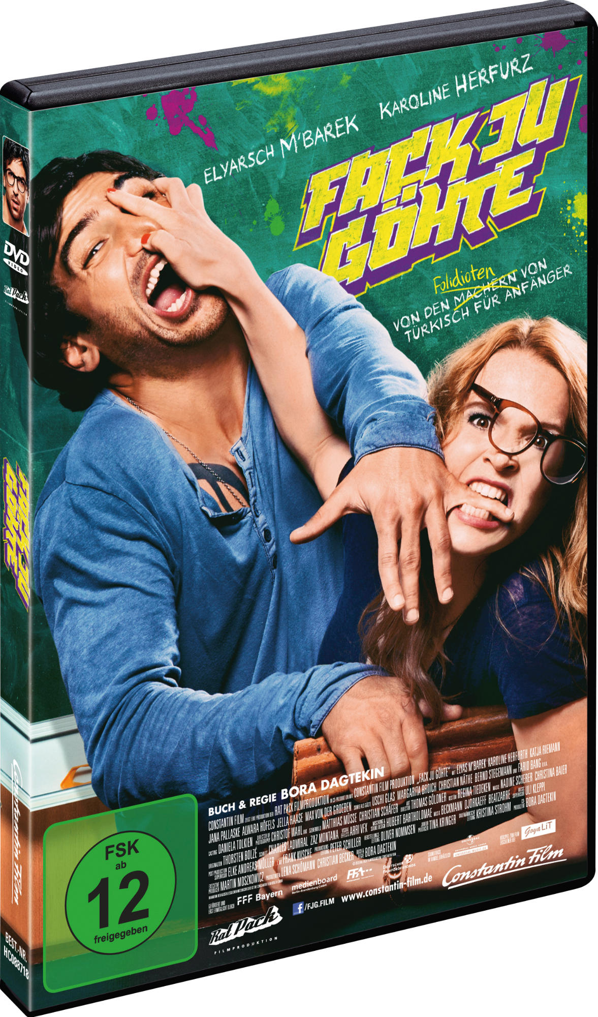 DVD-Cover mit zwei Personen in komischer Pose, mit deutschem Text, für den Film 'Fack Ju Göhte'.