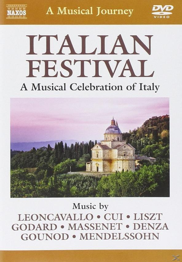 DVD-Cover mit Kirche. Titel: Italian Festival. Hintergrund ist eine Landschaft. Rosa und lila Farben.