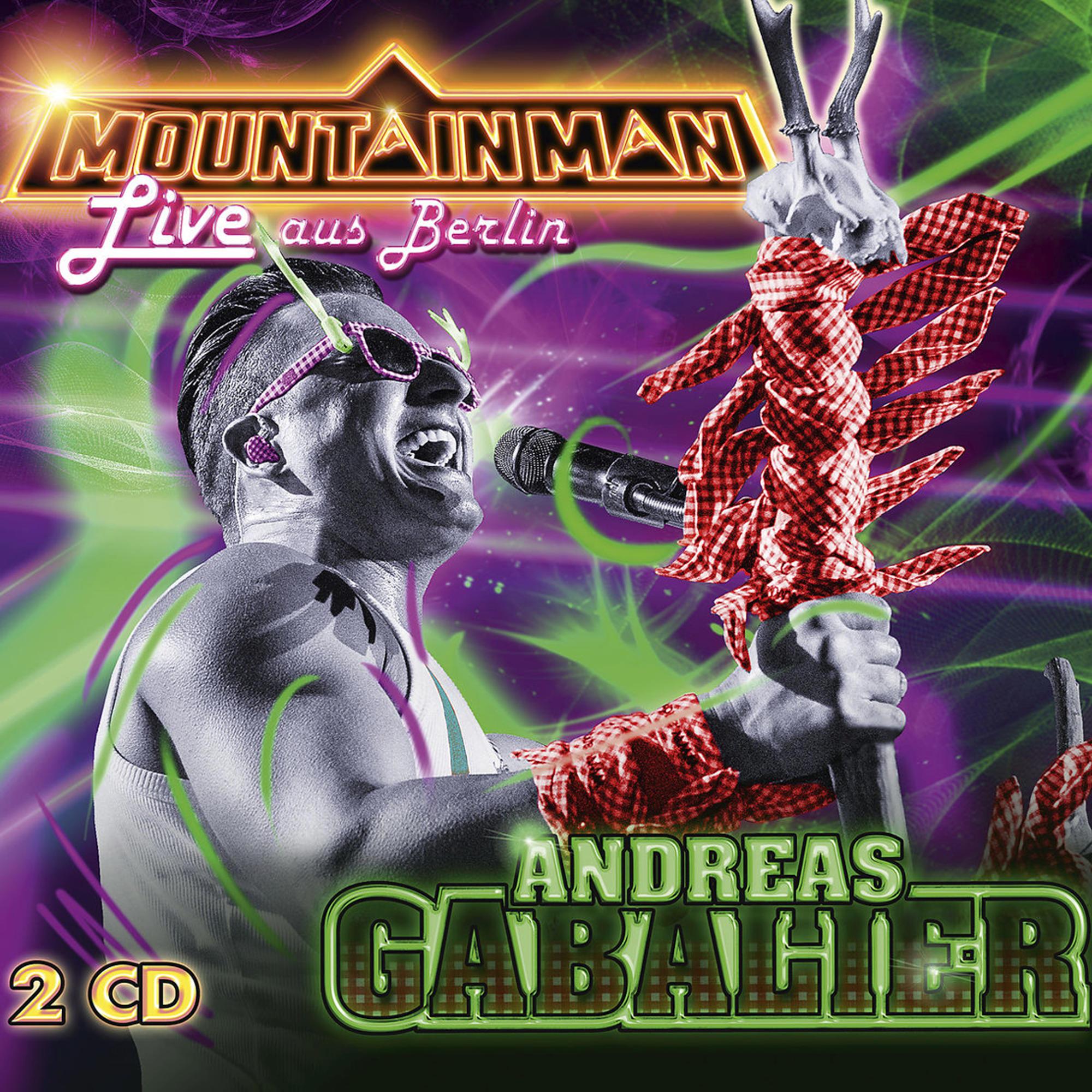 CD-Cover von 'Mountainman Live aus Berlin' von Andreas Gabalier mit lebendigem Design.