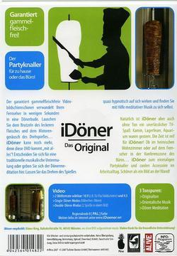 DVD-Cover: 'iDöner'. Silhouette eines Kochs mit Döner, Text und Bilder auf grünem Grund.