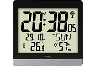 TECHNOLINE technoline WS 8014 - Orologio radio da parete - Visualizzazione temperatura interna - nero / argento - Radio orologio da parete (Nero)