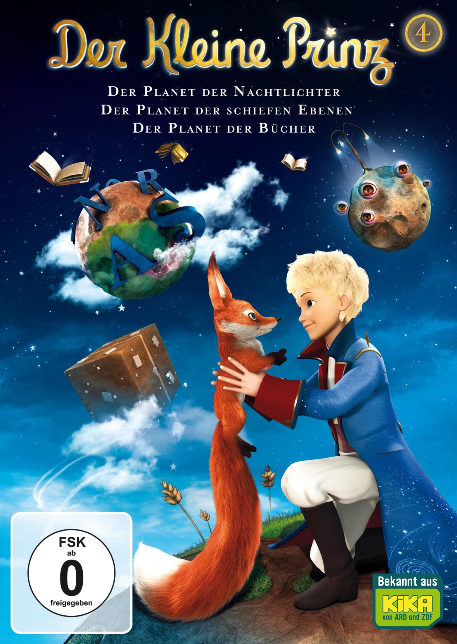 DVD-Cover: Kleiner Prinz und Fuchs, Planeten, Titel 'Der Kleine Prinz'.