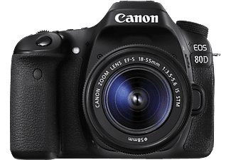 CANON EOS 80D Spiegelreflexkamera, 18-55 mm Objektiv (IS, STM), Touchscreen Display, Schwarz