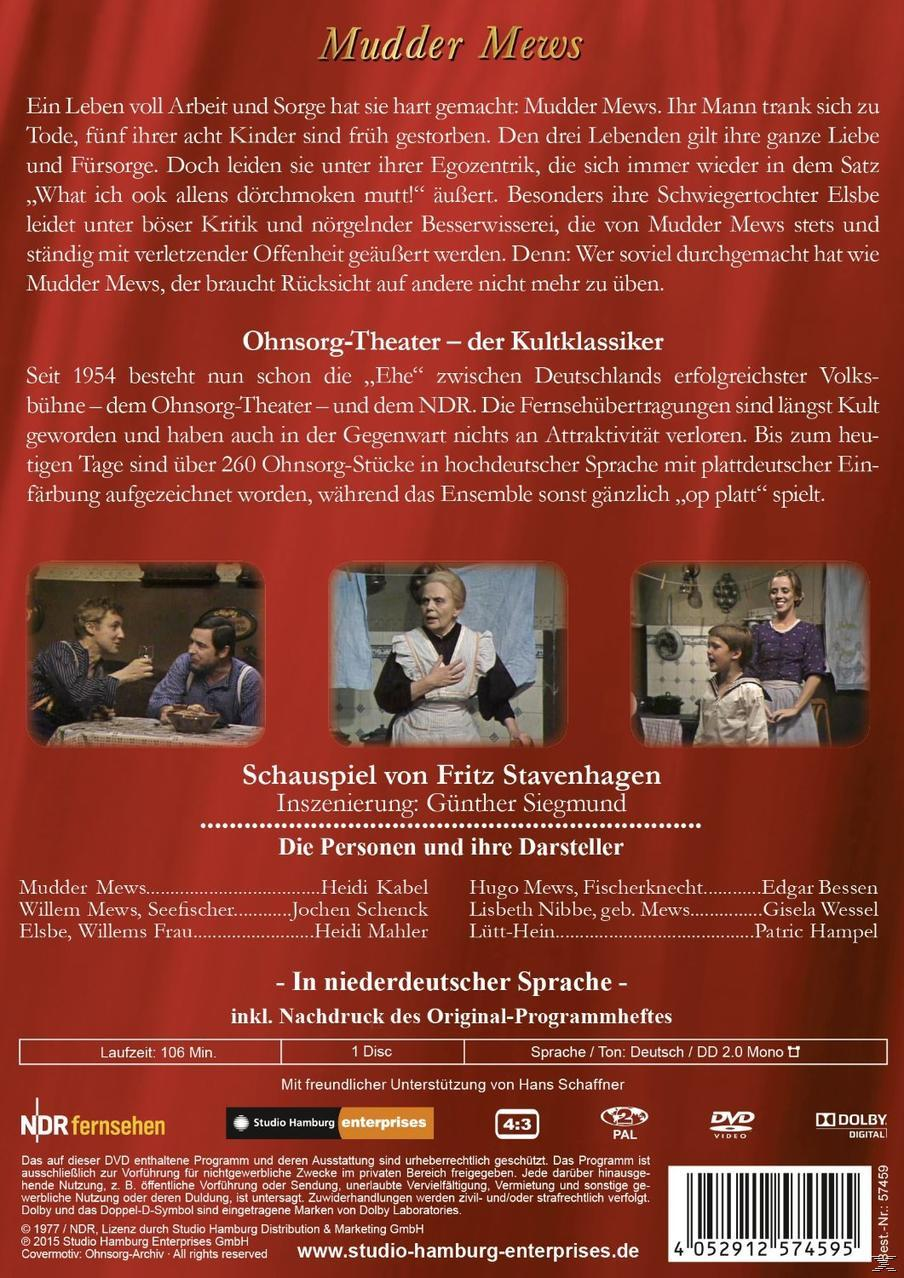 DVD-Cover: 'Mudder Mews', das ein Bühnenstück mit Schauspielern in historischen Kostümen zeigt.
