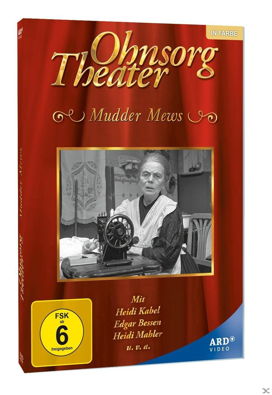 DVD-Cover: Ohnsorg Theater, Mudder Mews. Frau mit Nähmaschine, roter Hintergrund.