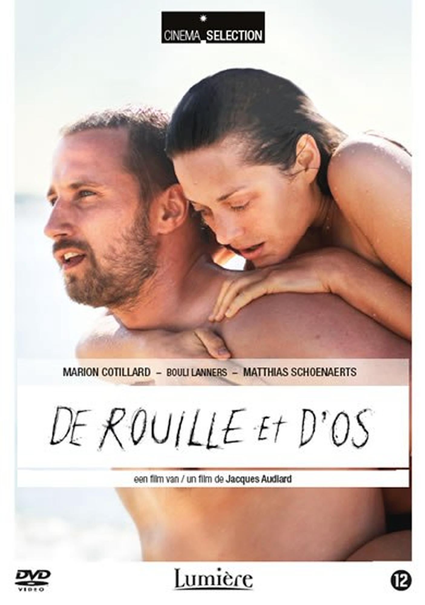 DVD-hoes, paar op strand, tekst in het Frans.