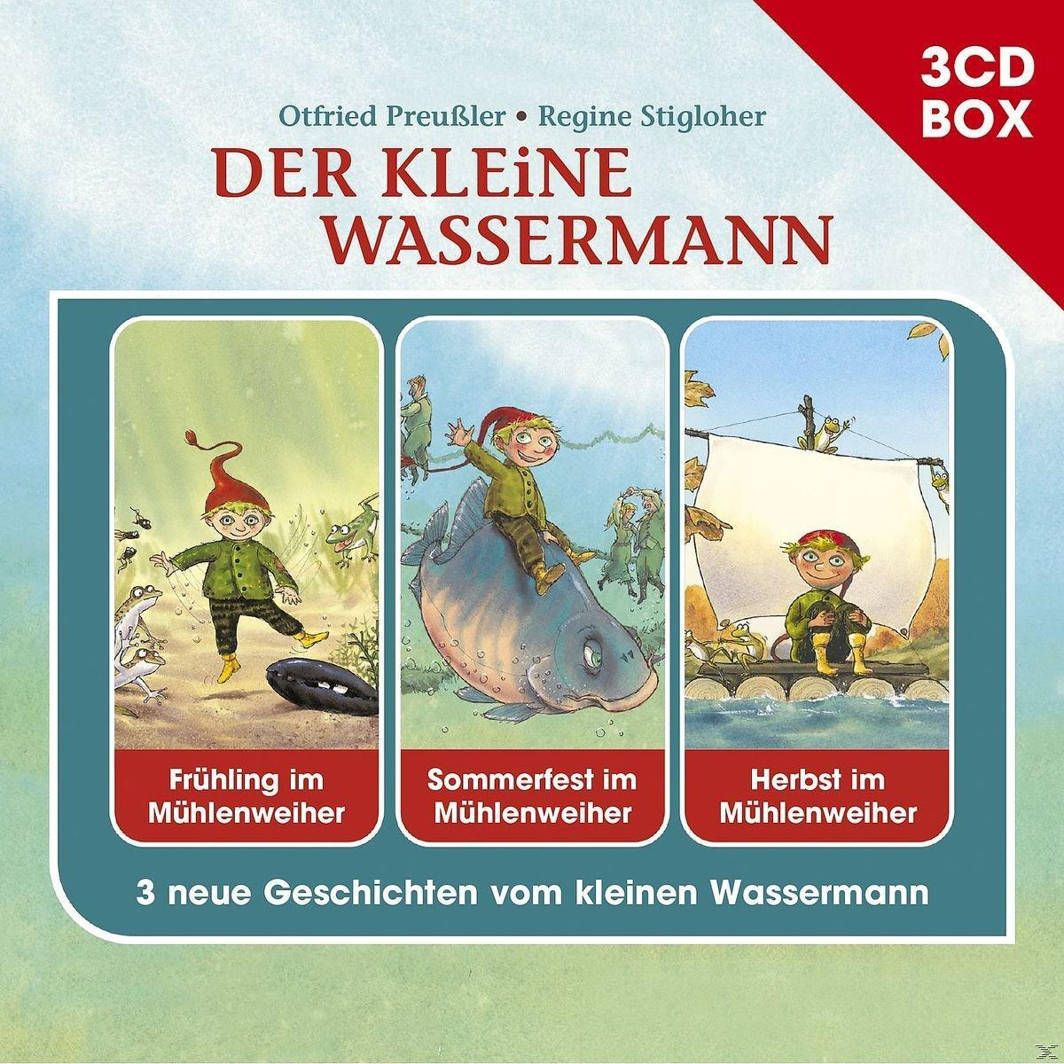 Albumcover mit drei Panels: Junge im Wald, auf Fisch, und im Boot. Text auf Deutsch.