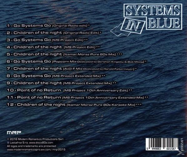 Rückseite eines CD-Hüllen mit der Titelliste und dem Systems in Blue Logo.