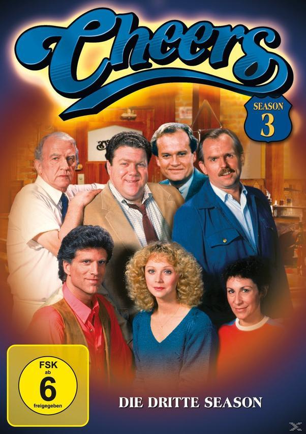 DVD-Cover von Cheers Staffel 3 mit mehreren Schauspielern.