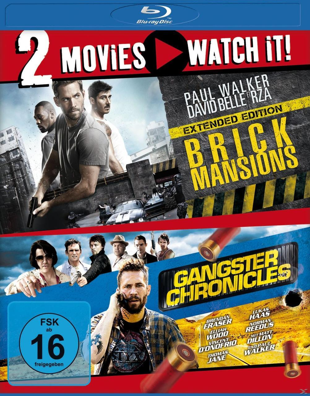 Blu-ray-Disc-Cover mit Schauspielern aus 'Brick Mansions' und 'Gangster Chronicles'.