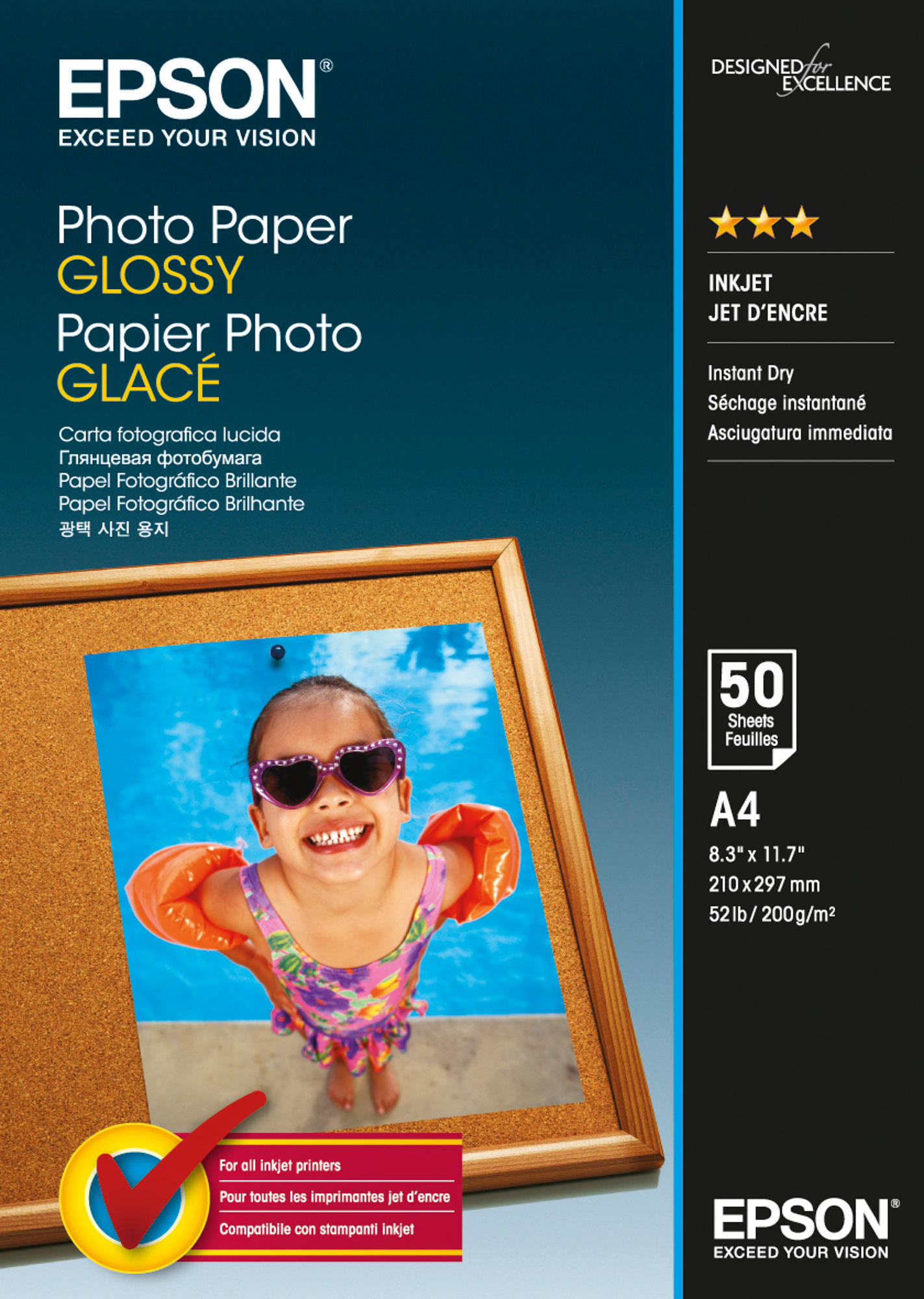 Epson - Papel de fotografía satinado - A4 (210 x 297 mm) - 200 g/m2 - 50 hoja(s) - para WorkForce