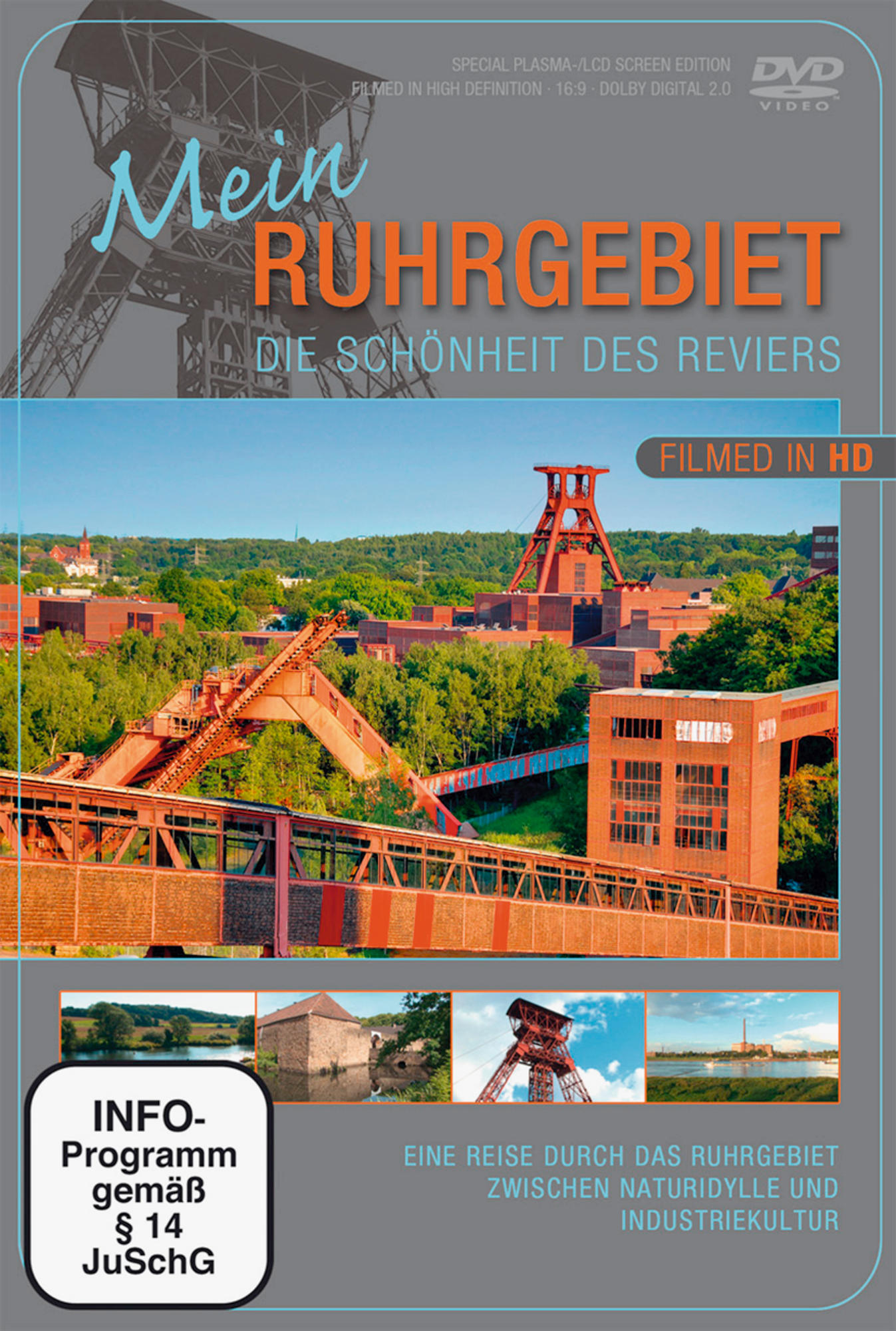 DVD-Cover mit einer Industrielandschaft mit roten Strukturen und einigen Bäumen. Blauer Himmel.
