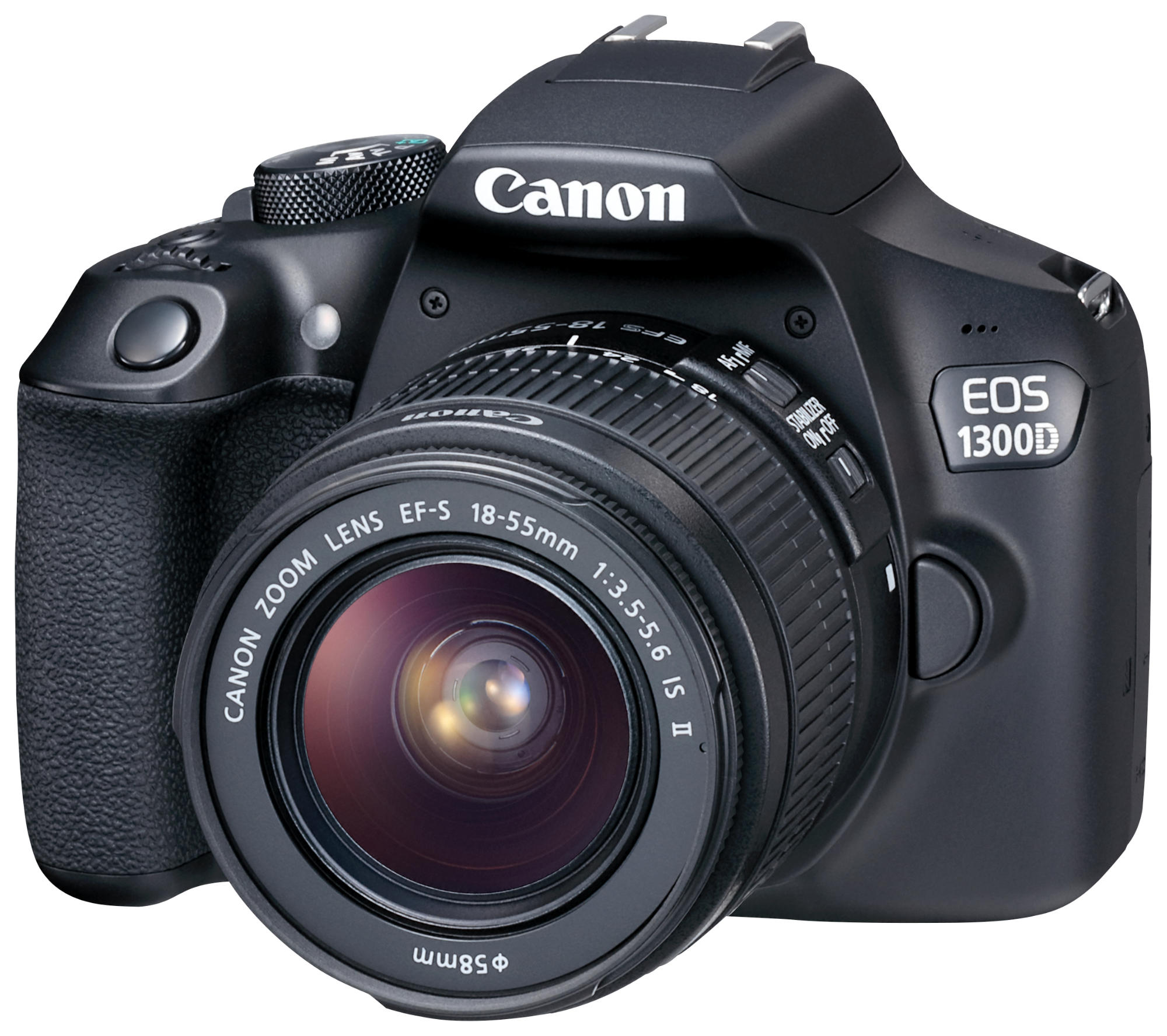 CANON EOS 1300D + 18-55MM IS II Spiegelreflexkamera, 18 Megapixel, 18-55 mm Objektiv (IS II), WLAN, Schwarz