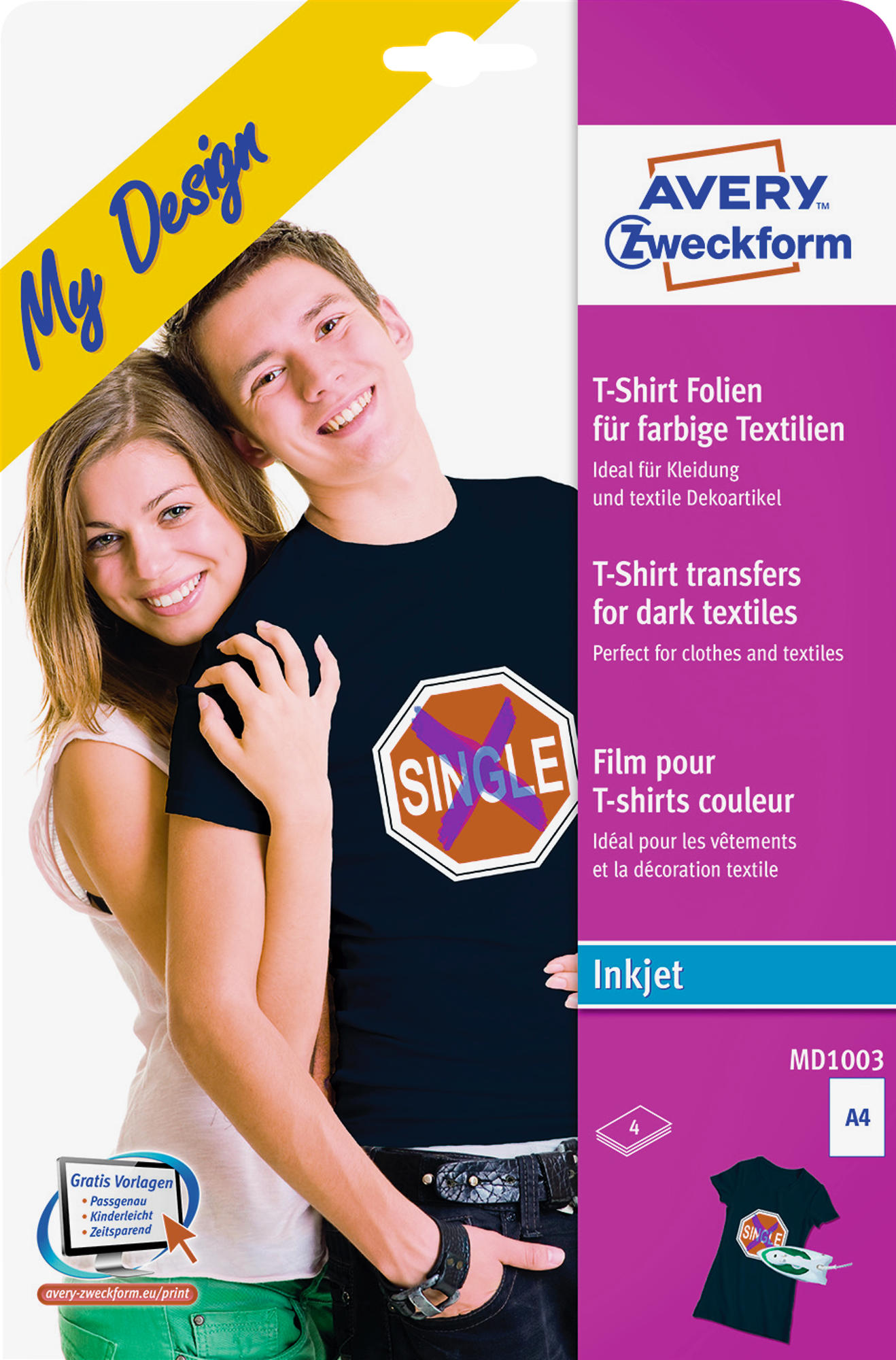 AVERY Zweckform 11 Pellicole Tessili Per T-Shirt Chiare (A4) - Stampabili Per Getto D'Inchiostro MD1011