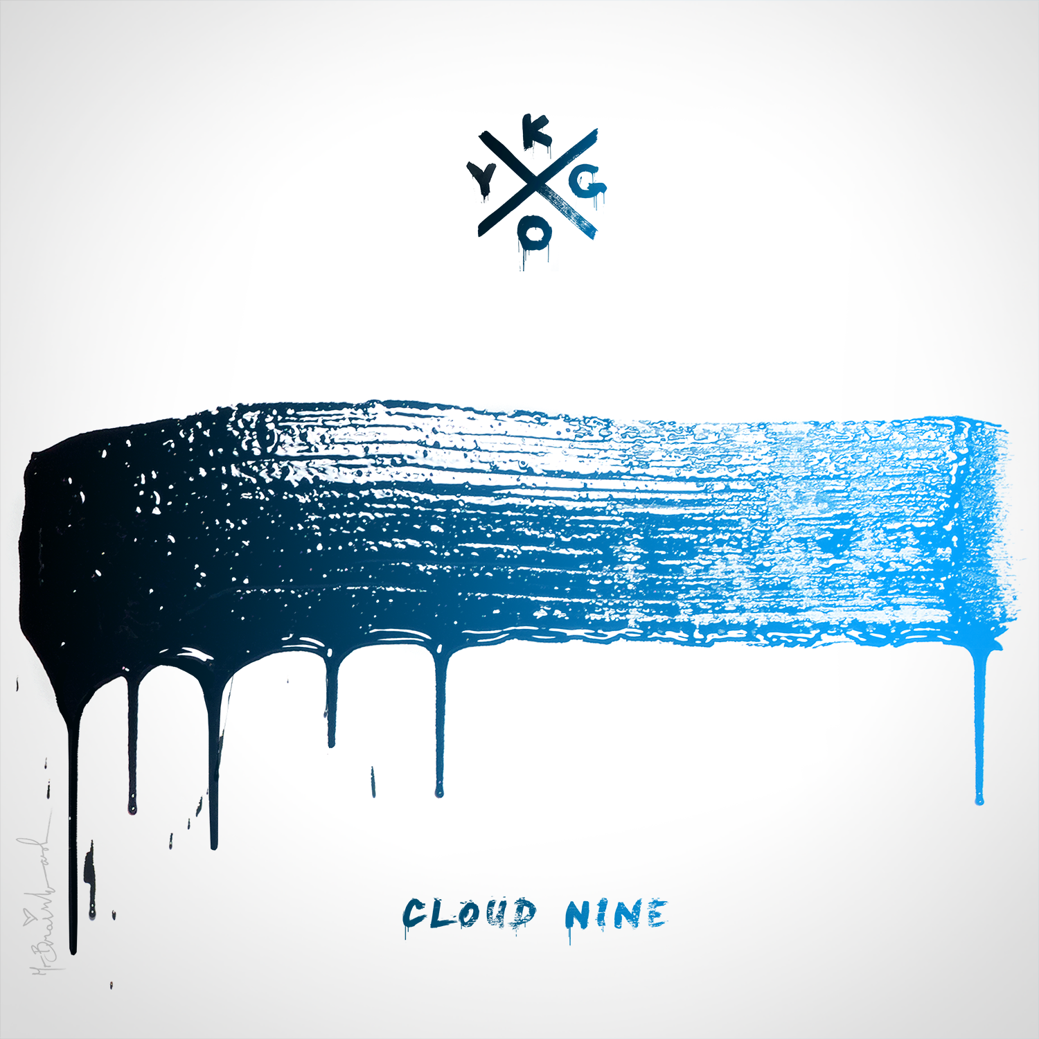 Albumcover mit blauen Farbtropfen und Text 'cloud nine'.