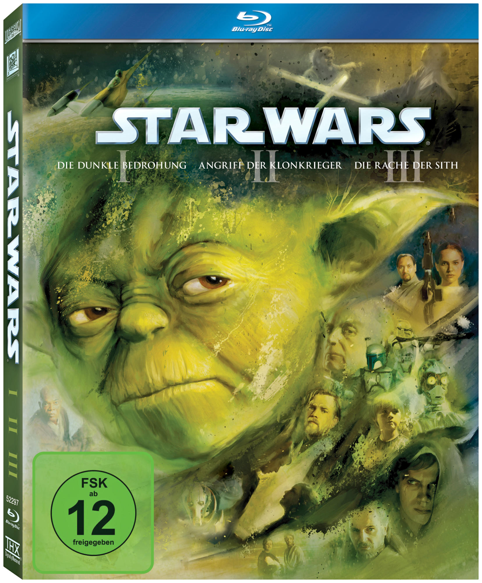 Star Wars DVD-Cover mit Yodas Gesicht und Filmfiguren.