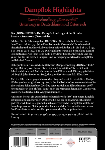 Dampflok Highlights - Dampfschnellzug "Donaupfeil" DVD