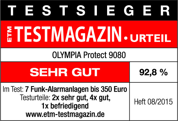 Testergebnis von Testmagazin. Rotes und weißes Banner mit Produktname und 92,8% Punktzahl.