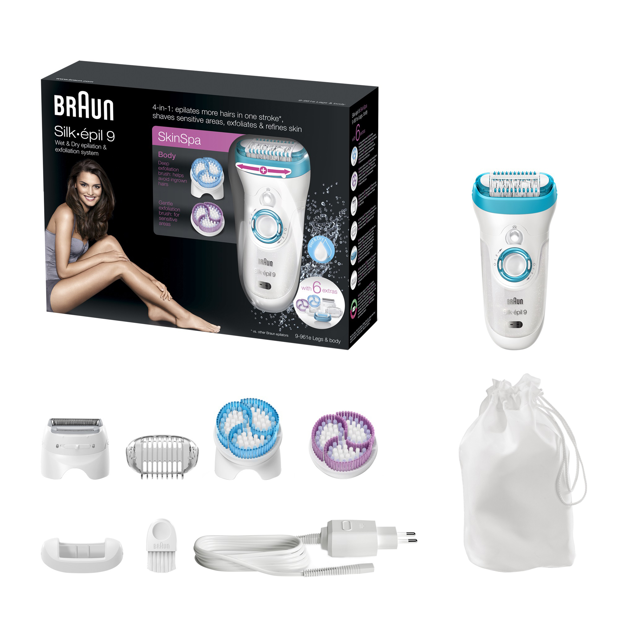 BRAUN 9-961 Silk-épil 9 Skin Spa wet&dry Epilierer, Weiß/Blau