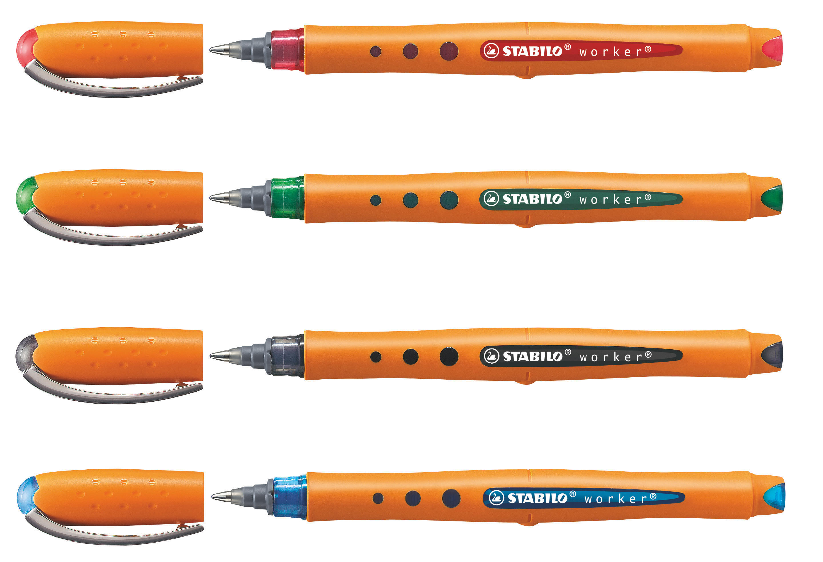 STABILO 2018/4 WORKER+ MEDIUM 4ER ETUI Tintenroller Grün/Rot/Schwarz/Blau