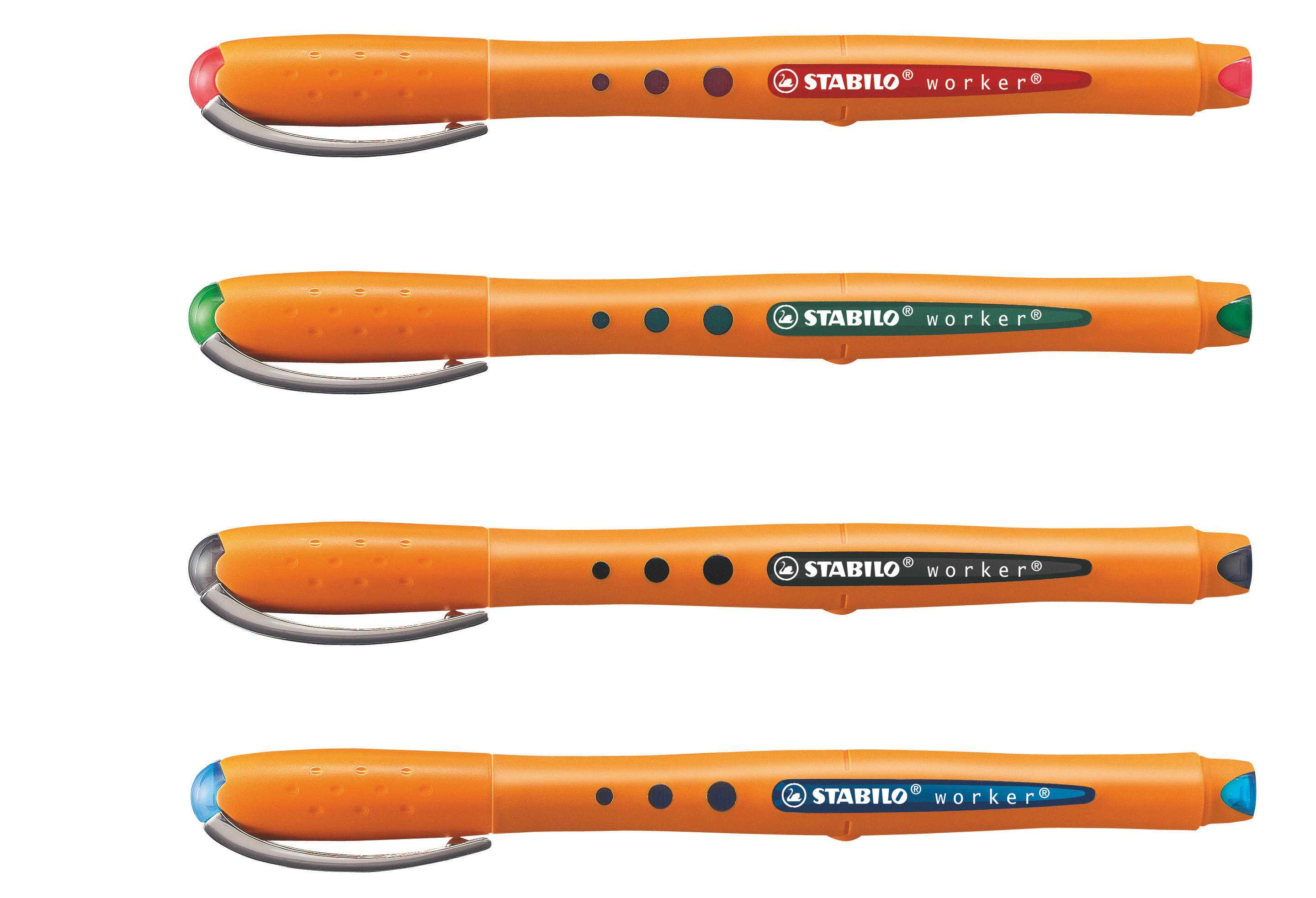 STABILO 2018/4 WORKER+ MEDIUM 4ER ETUI Tintenroller Grün/Rot/Schwarz/Blau