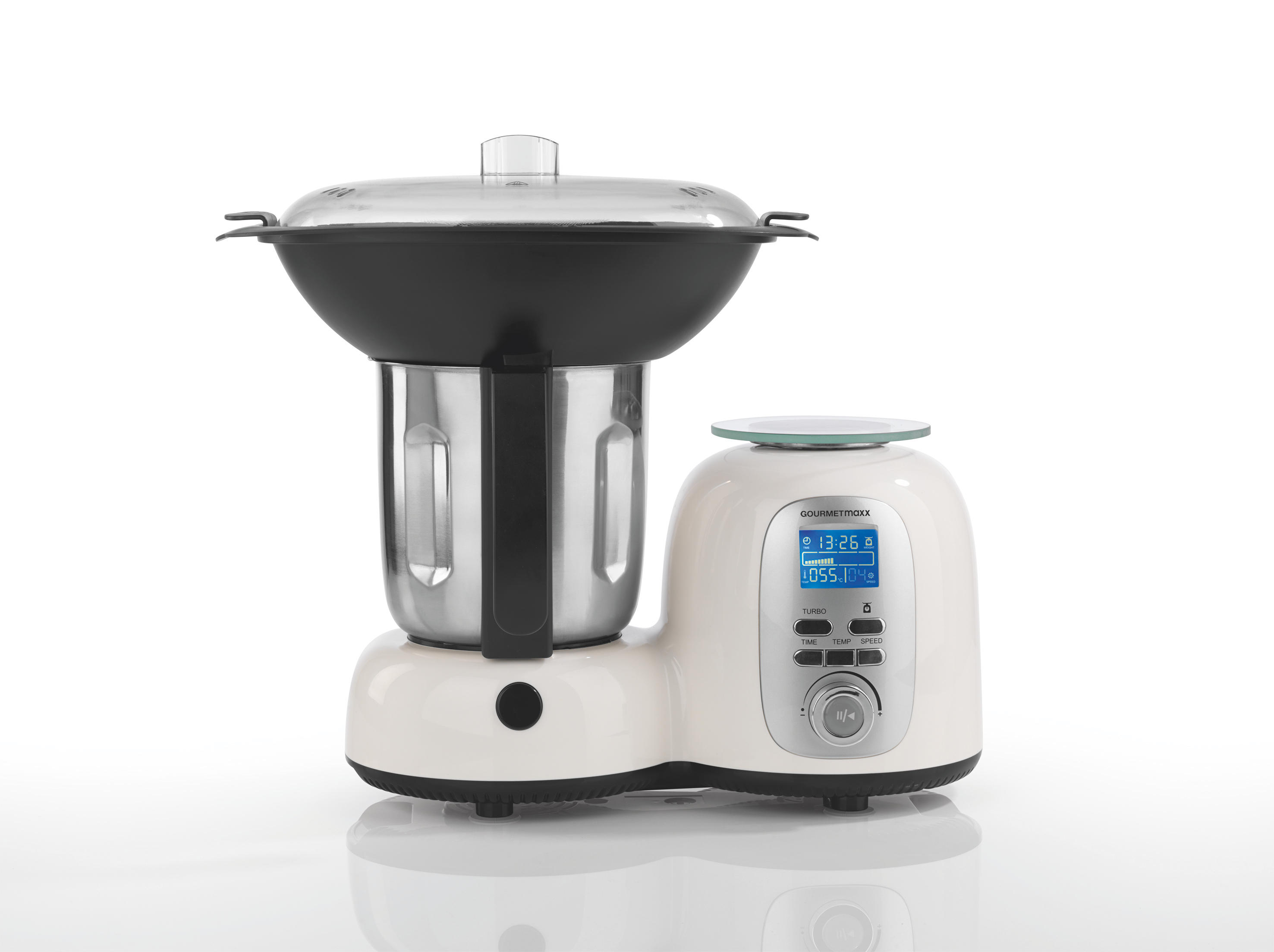 GOURMETMAXX 9763 Deluxe Küchenmaschine mit Kochfunktion Weiß/Schwarz (1500 Watt)