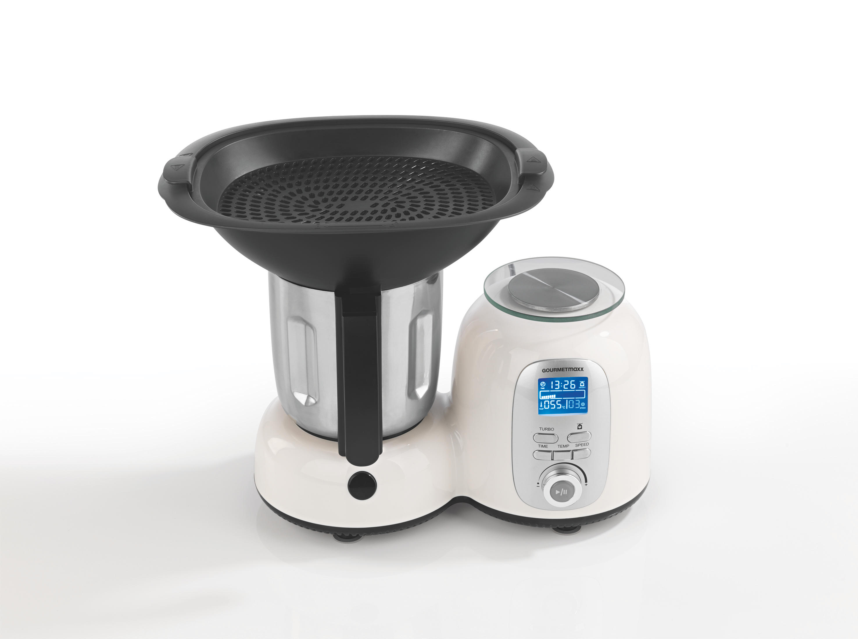 GOURMETMAXX 9763 Deluxe Küchenmaschine mit Kochfunktion Weiß/Schwarz (1500 Watt)