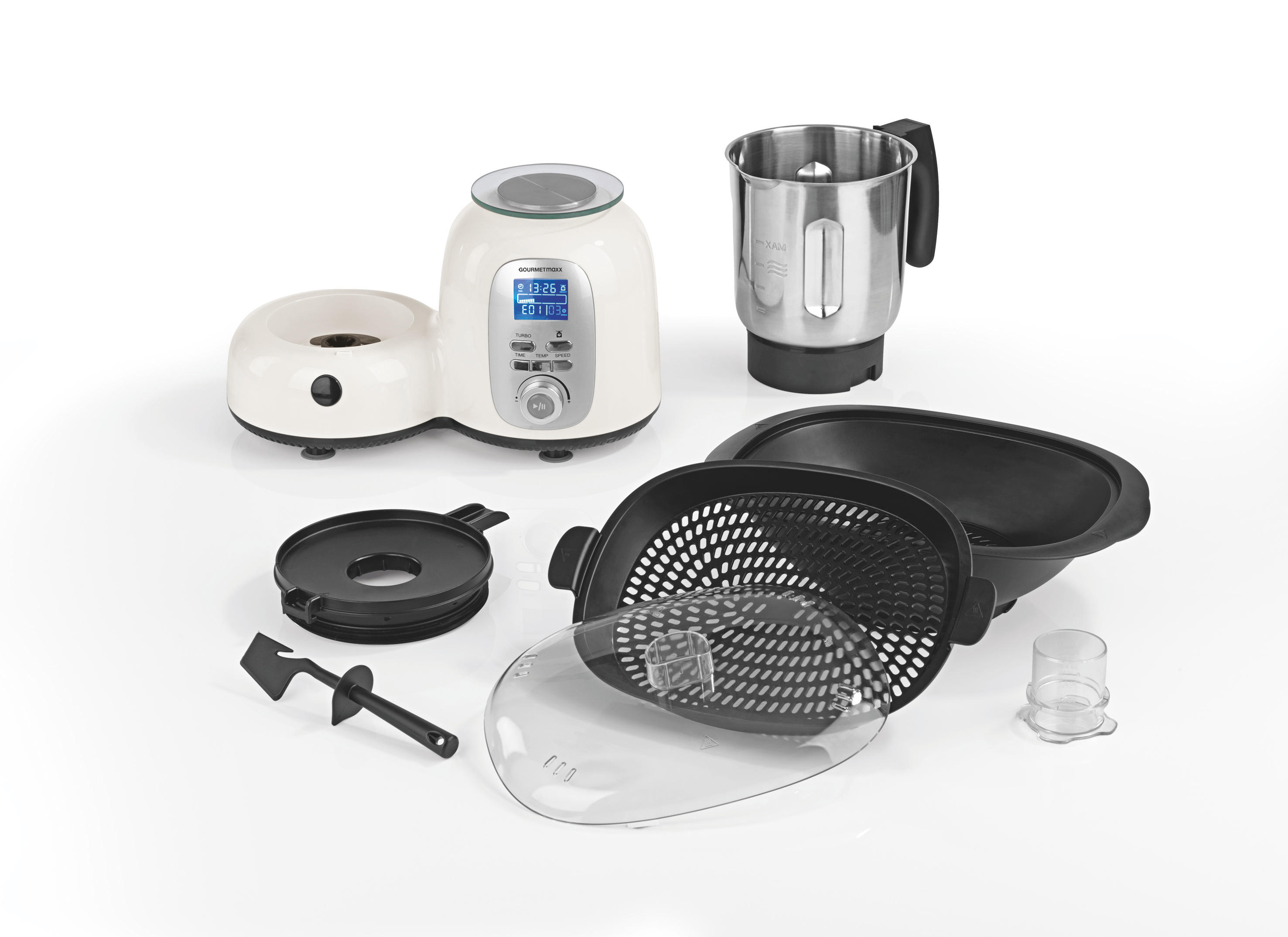 GOURMETMAXX 9763 Deluxe Küchenmaschine mit Kochfunktion Weiß/Schwarz (1500 Watt)