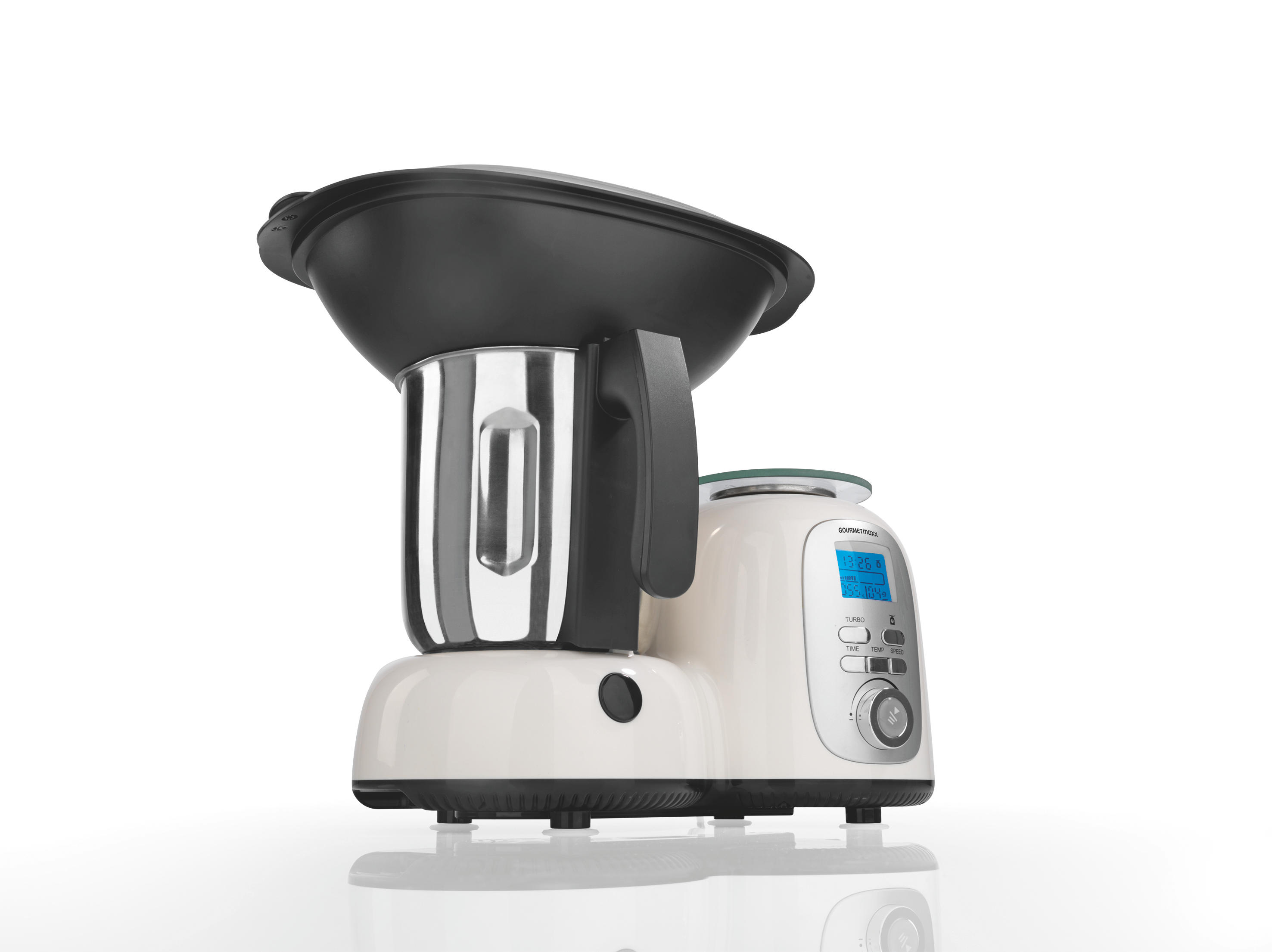 GOURMETMAXX 9763 Deluxe Küchenmaschine mit Kochfunktion Weiß/Schwarz (1500 Watt)