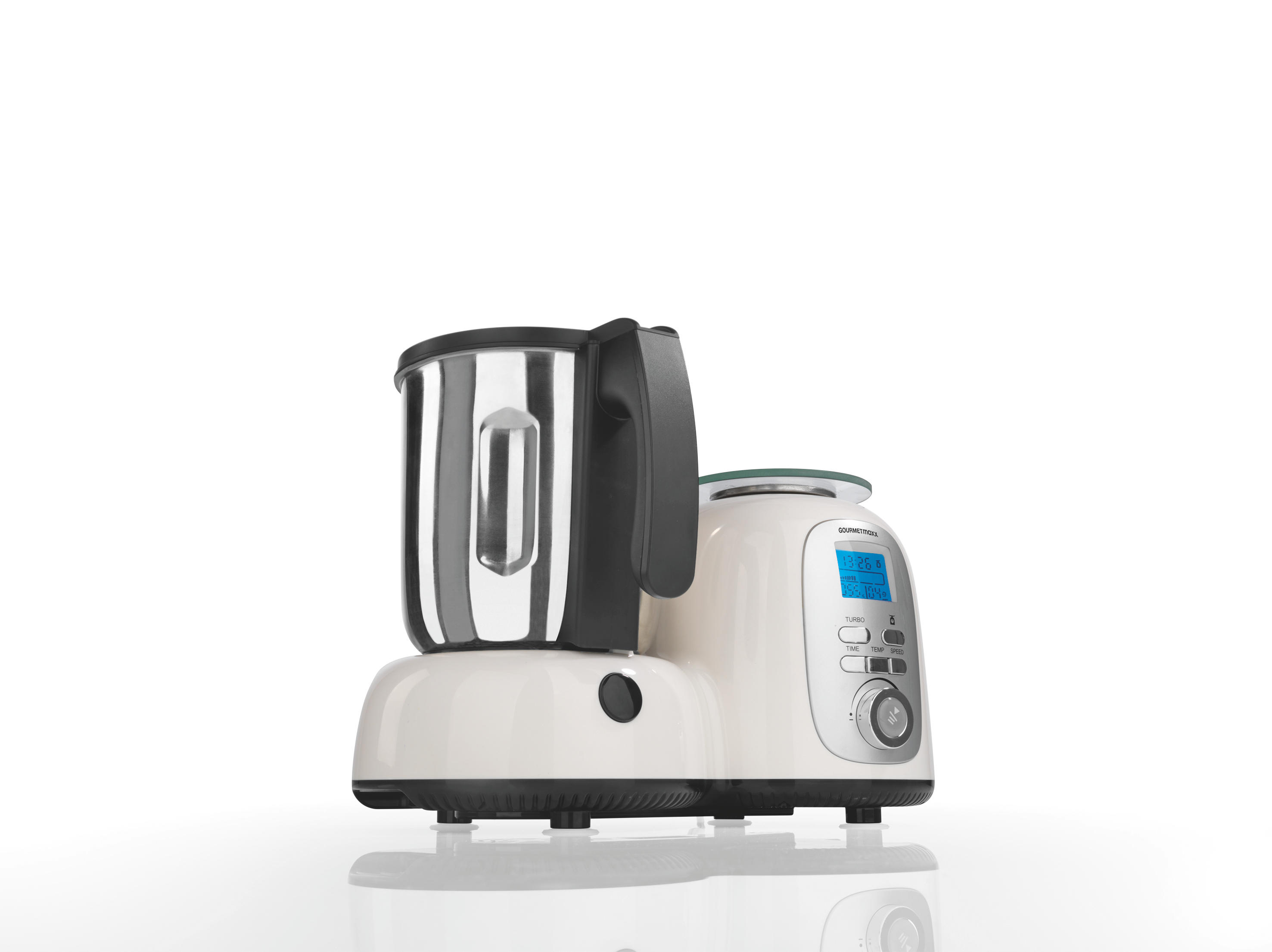 GOURMETMAXX 9763 Deluxe Küchenmaschine mit Kochfunktion Weiß/Schwarz (1500 Watt)