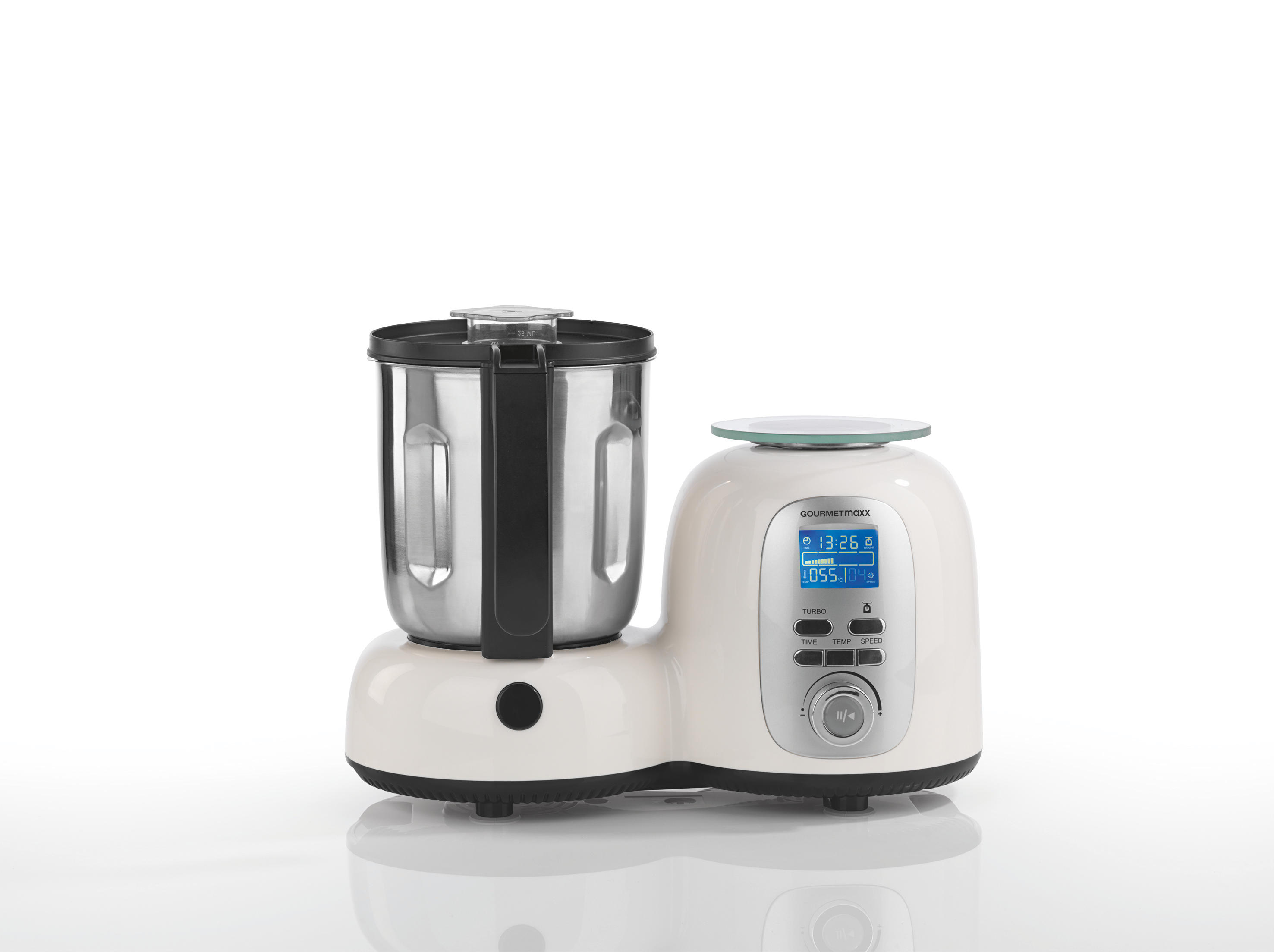 GOURMETMAXX 9763 Deluxe Küchenmaschine mit Kochfunktion Weiß/Schwarz (1500 Watt)