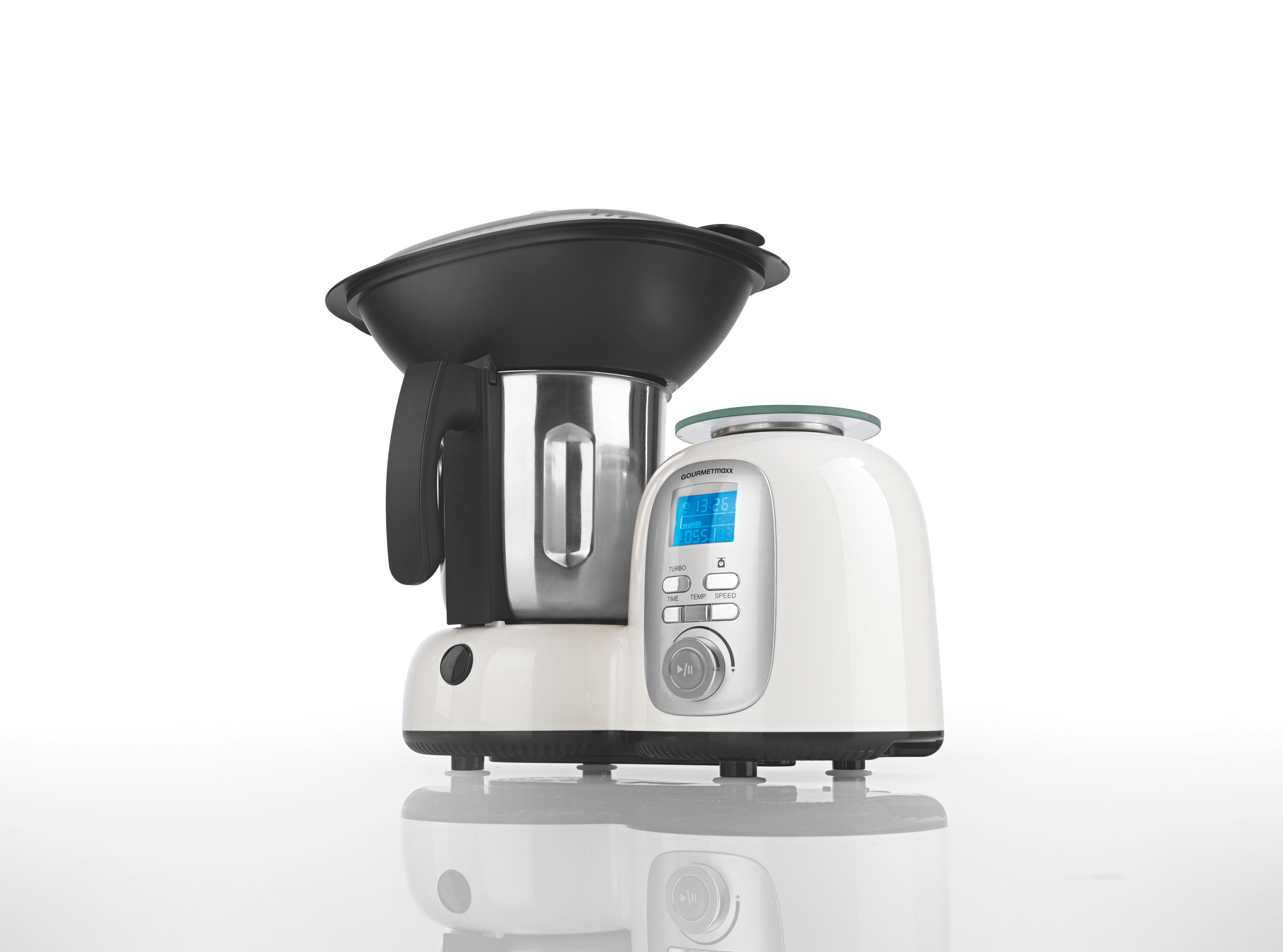 GOURMETMAXX 9763 Deluxe Küchenmaschine mit Kochfunktion Weiß/Schwarz (1500 Watt)