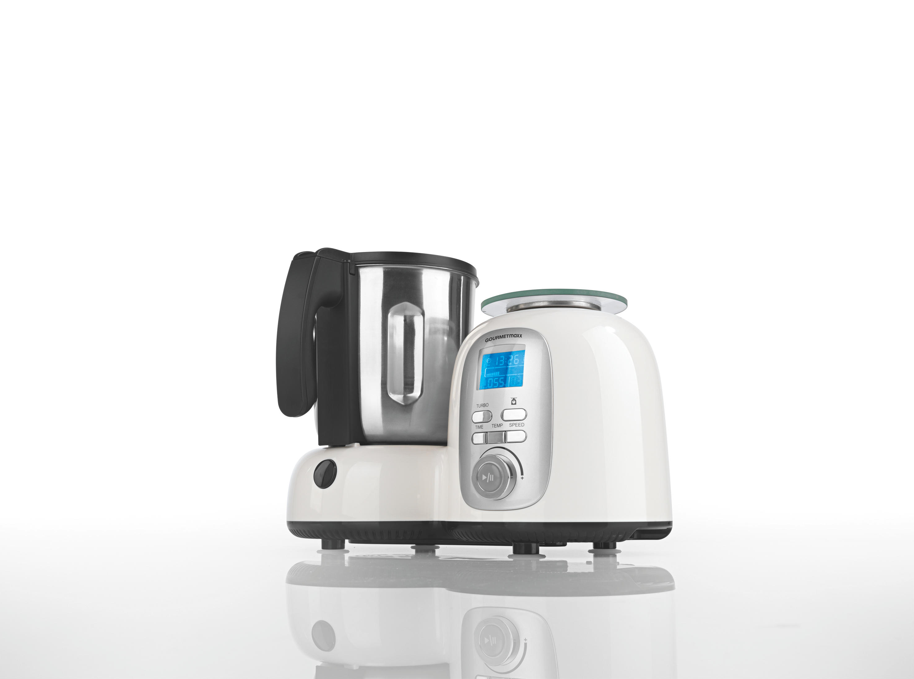 GOURMETMAXX 9763 Deluxe Küchenmaschine mit Kochfunktion Weiß/Schwarz (1500 Watt)
