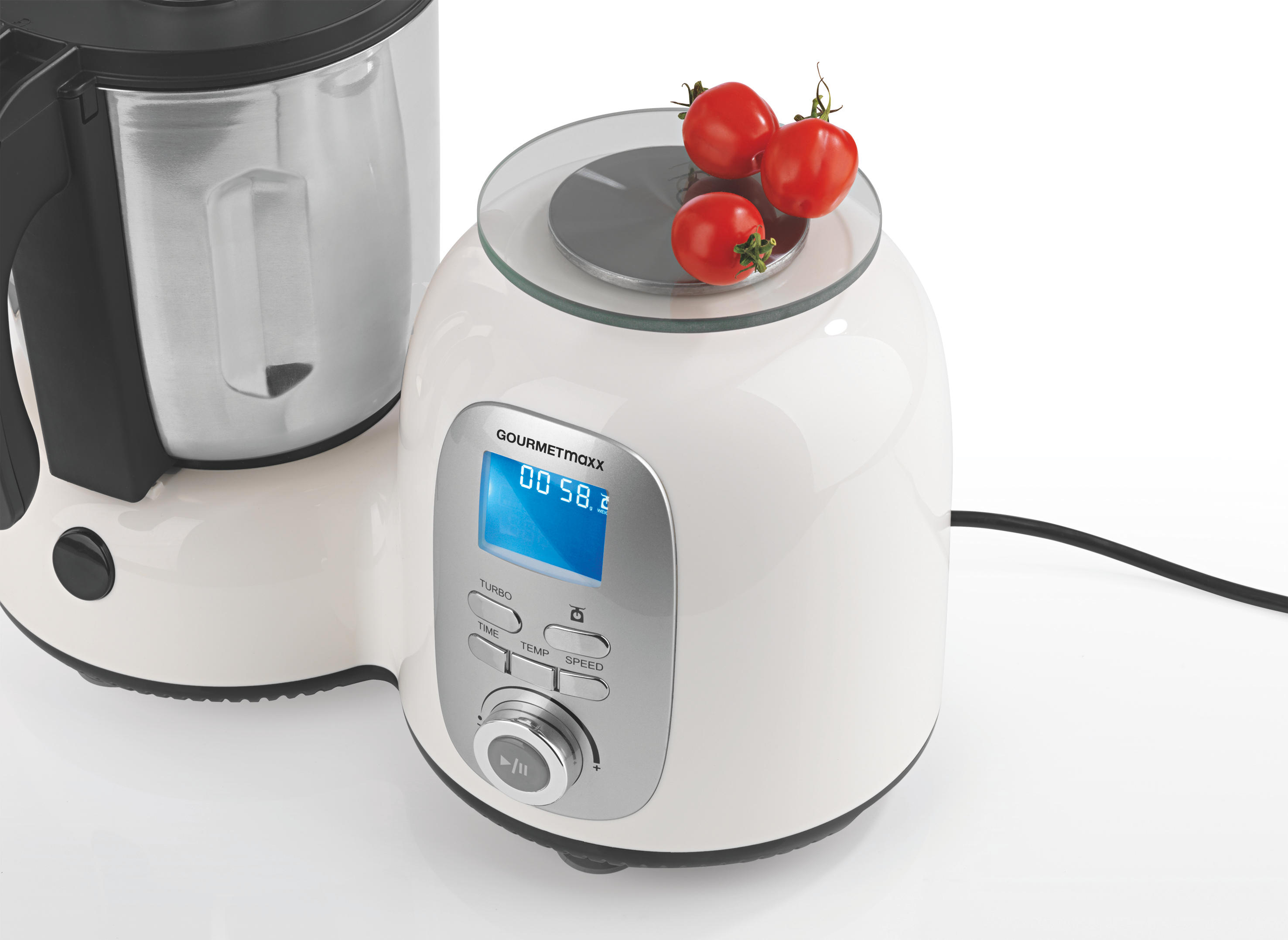 GOURMETMAXX 9763 Deluxe Küchenmaschine mit Kochfunktion Weiß/Schwarz (1500 Watt)