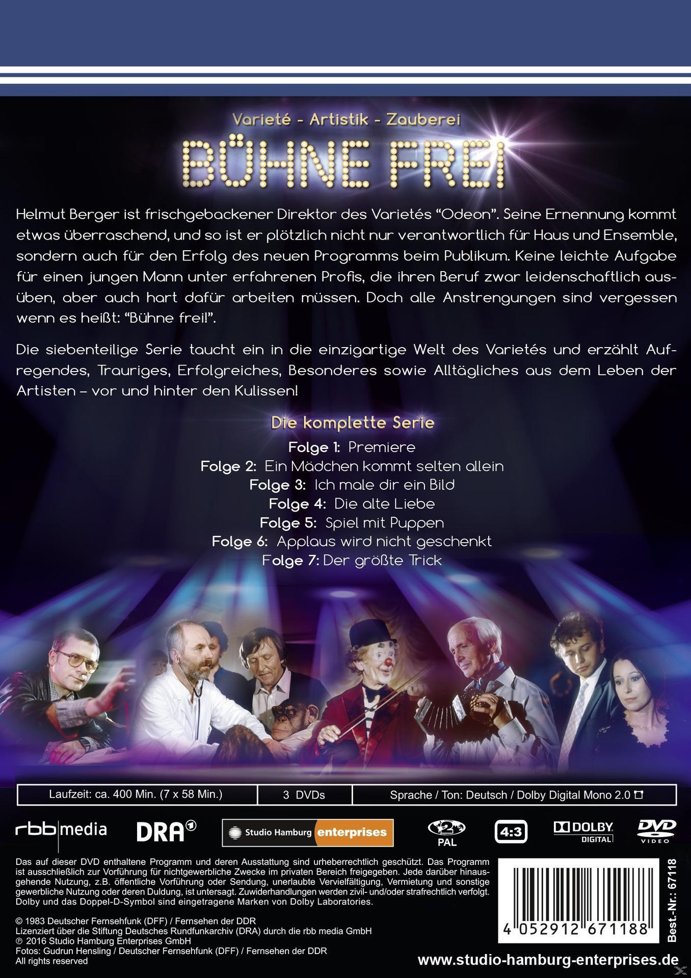 DVD-Cover mit Text und Fotos von Personen. Der Titel lautet "Bühne Frei".