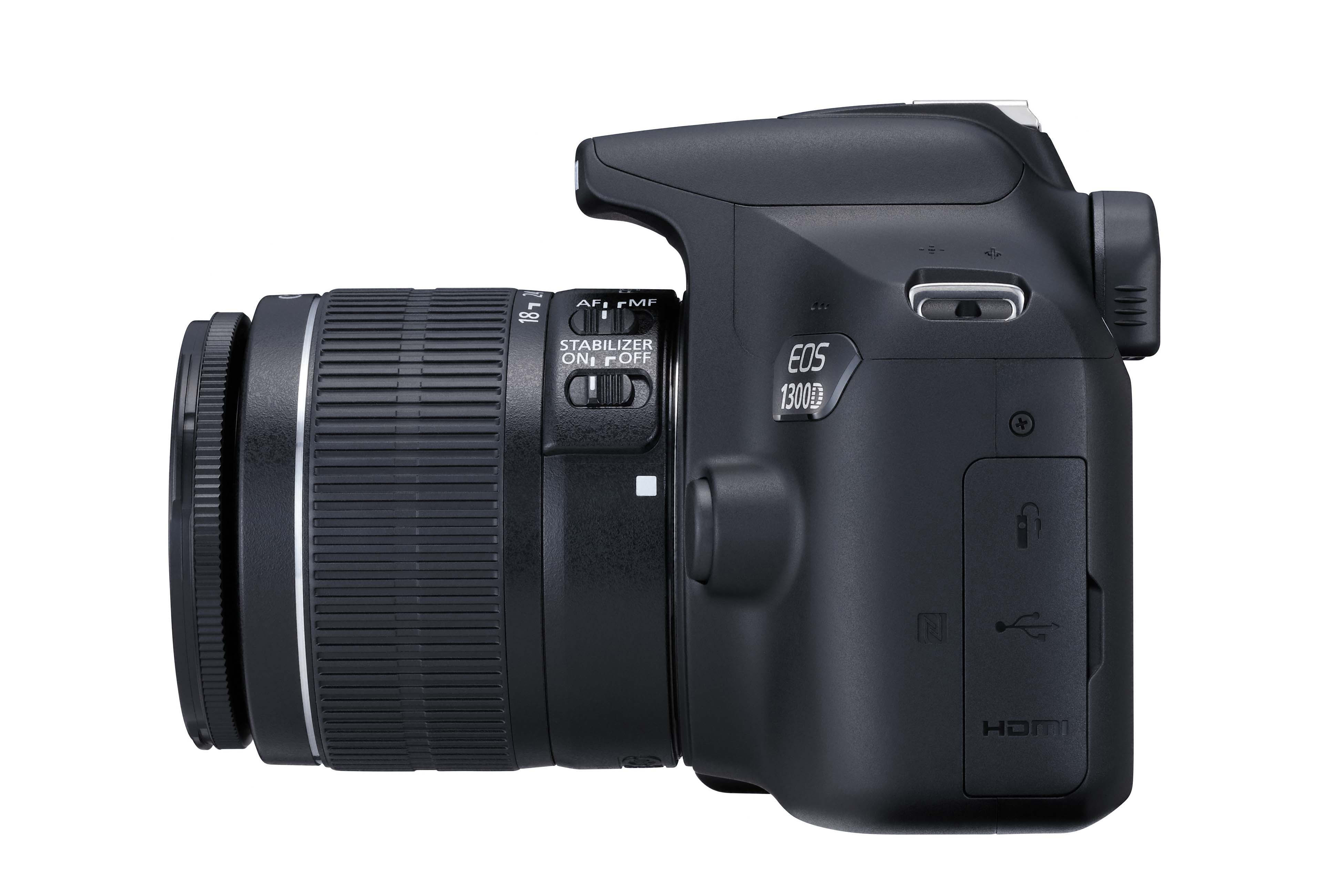 CANON EOS 1300D + 18-55MM IS II Spiegelreflexkamera, 18 Megapixel, 18-55 mm Objektiv (IS II), WLAN, Schwarz