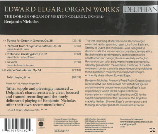 Benjamin Nicholas - Orgelwerke  - (CD)