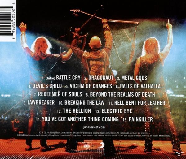 A Judas Priest album hátlapja, a zenekar tagjaival. Az album címe és a számlista látható.