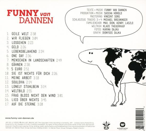 Albumcover. Ein Kuhdesign mit Text drumherum. Der Künstler ist „Funny van Dannen“.