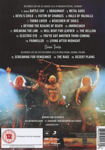 DVD-Rückseite mit Bandmitgliedern. Text listet Songtitel auf Englisch auf.
